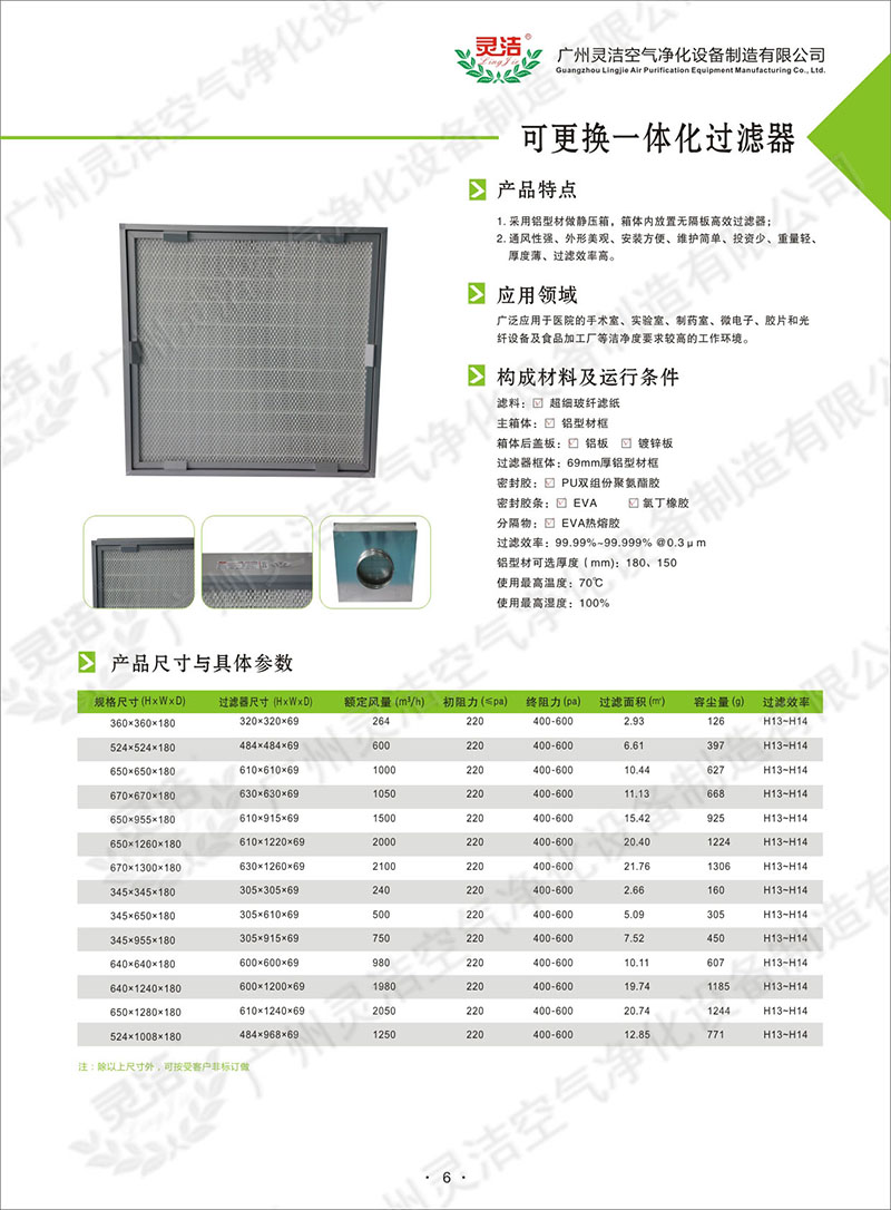 可更(gèng)換一體化(huà)高效過濾器 可更換一(yī)體化高效過濾器