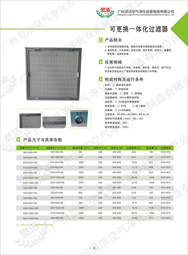 可更換一體(tǐ)化高效過濾器 可更換一體化高效(xiào)過濾器