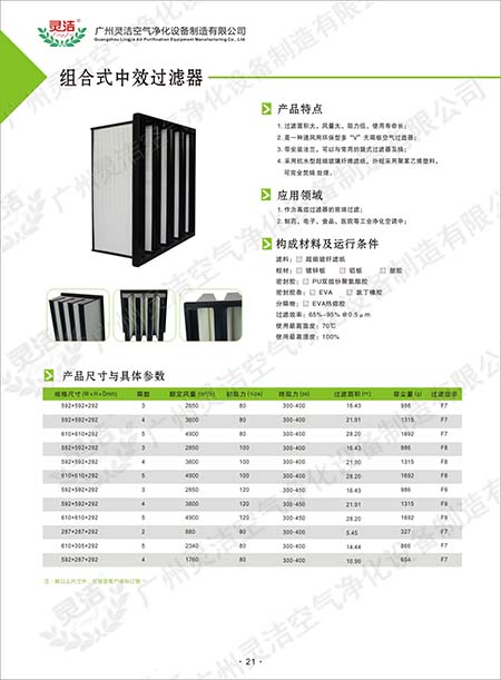 組合式中（zhōng）效V型過濾器/大風量（liàng）/W型/V型過濾器優（yōu）點 